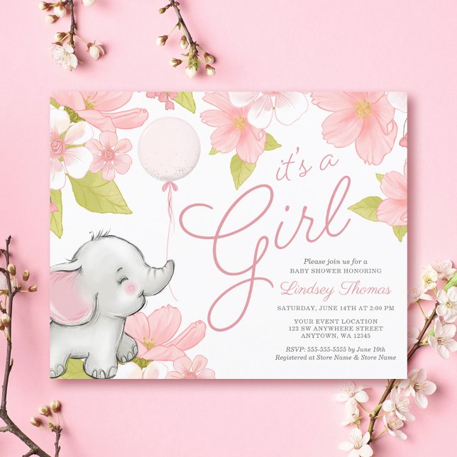 Baby Shower éléphant floral rose Budget Cute (Créateur téléchargé)
