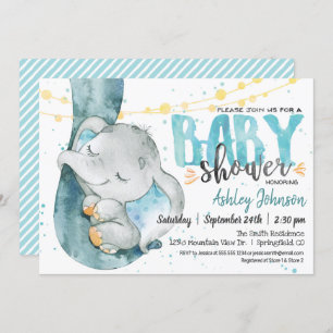 Baby shower éléphant garçon, Invitation bleue