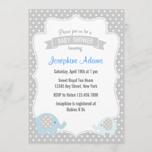 Baby shower éléphant Invitation bleue