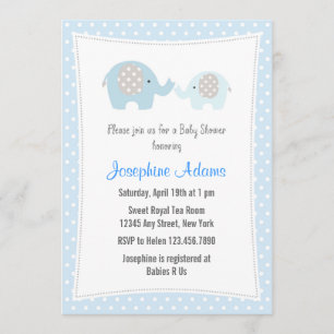 Baby shower éléphant Invitation bleue