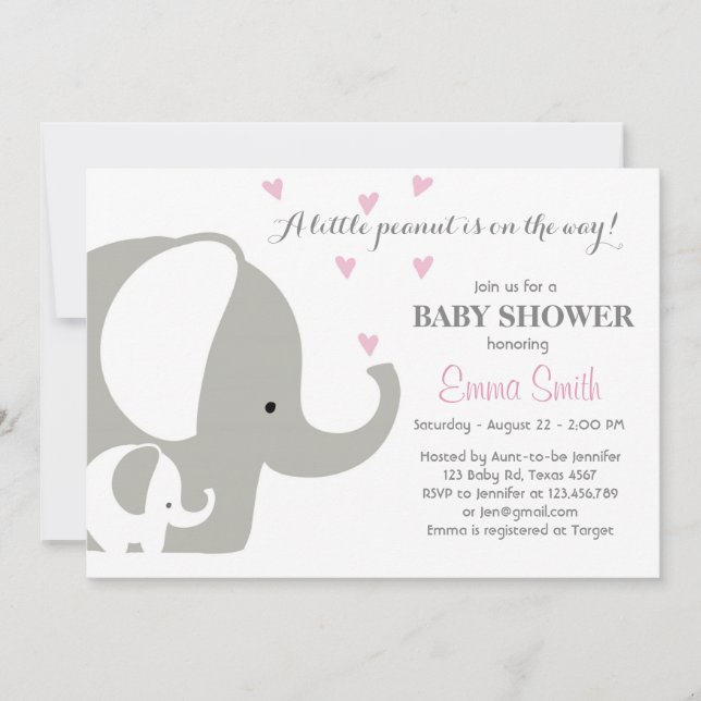 Baby shower éléphant Invitation éléphante Bébé Fil (Devant)