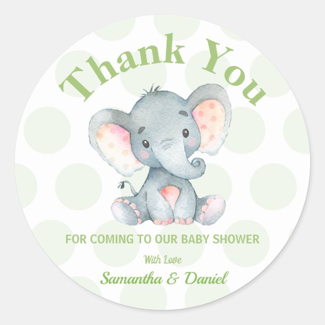 Baby shower éléphant Merci Sticker Étiquettes garç (Devant)