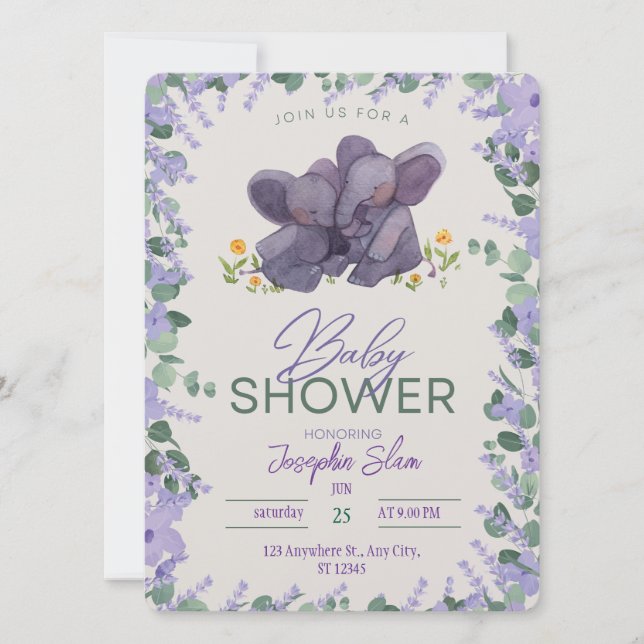 Baby shower Eléphant mignon Invitation Neutre (Devant)