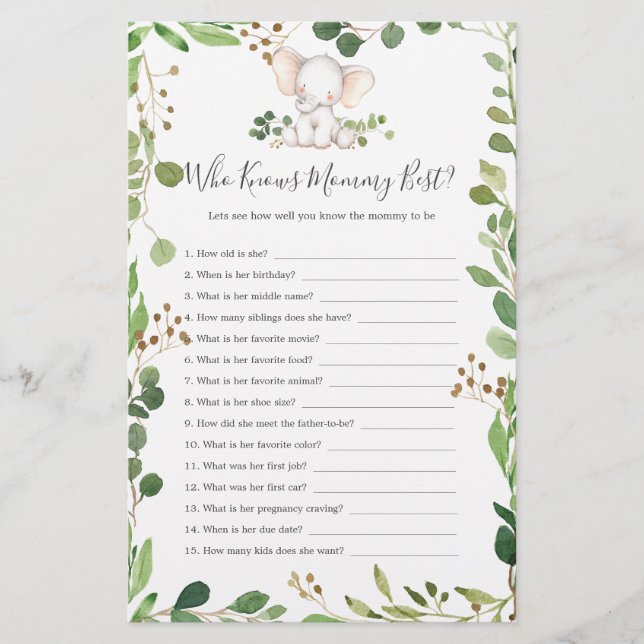 Baby shower éléphant qui connaît maman mieux (Devant)