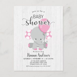 Baby shower éléphant rose bois blanc Invitation