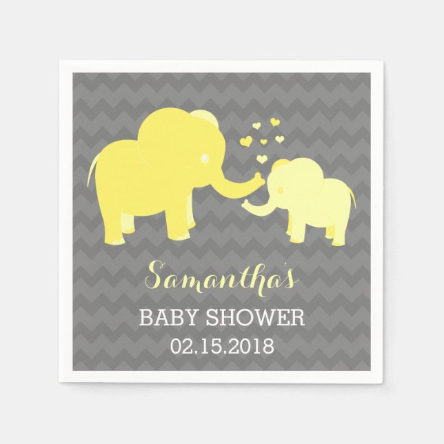 Baby shower éléphant serviettes en papier jaune et (Devant)