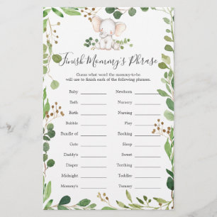 Baby shower éléphant terminer la phrase de maman