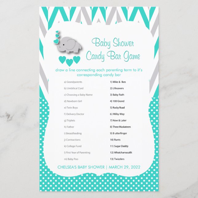 Baby shower Eléphant Turquoise & Grey - Bonbons (Devant)