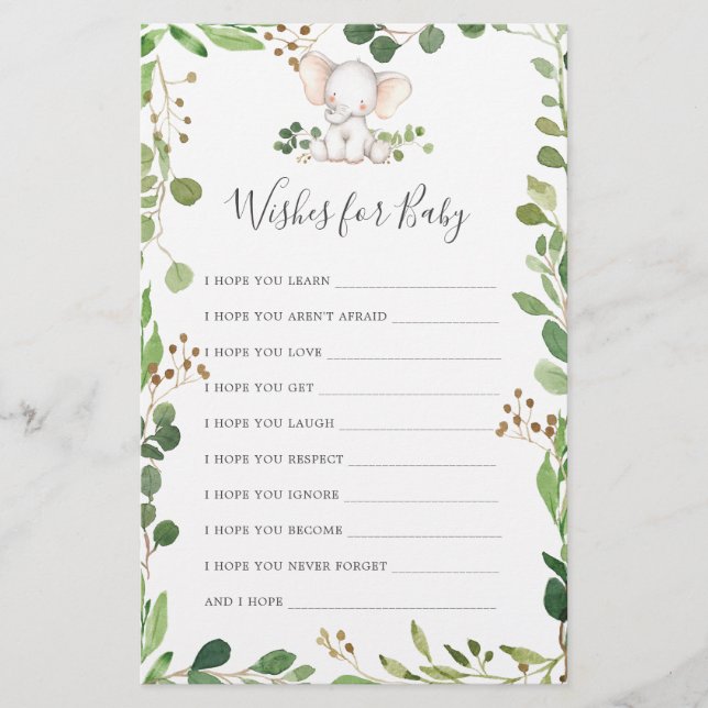 Baby shower éléphant veut pour bébé (Devant)