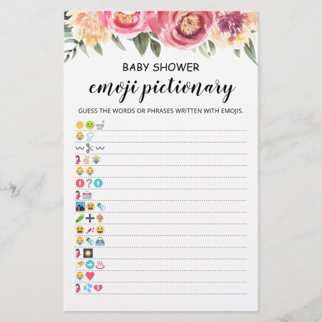Baby shower Emoji Pictionary avec Réponse jeu (Devant)