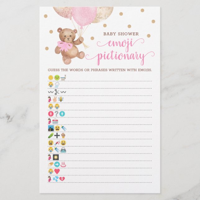Baby shower Emoji Pictionary Jeu Teddy Bear Thème (Devant)