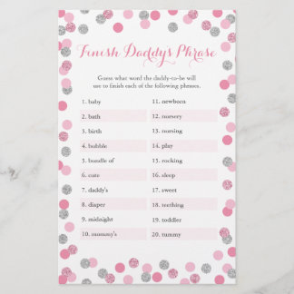 Baby shower en argent rose terminer le jeu de mots
