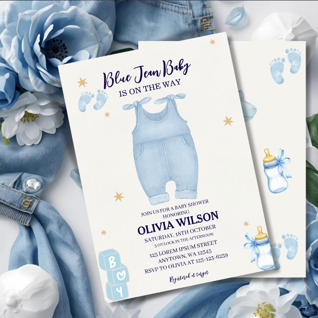 Baby shower en jean bleu bébé denim invitation (Créateur téléchargé)