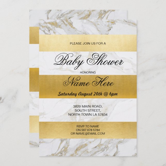 Baby shower en marbre Invitation Blancs Gold Party (Devant / Derrière)