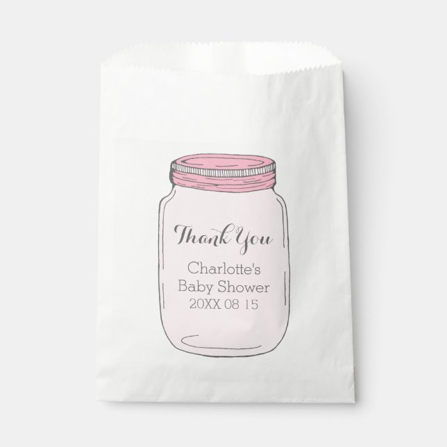 Baby shower en pot Mason rose Favoriser les sacs (Devant)