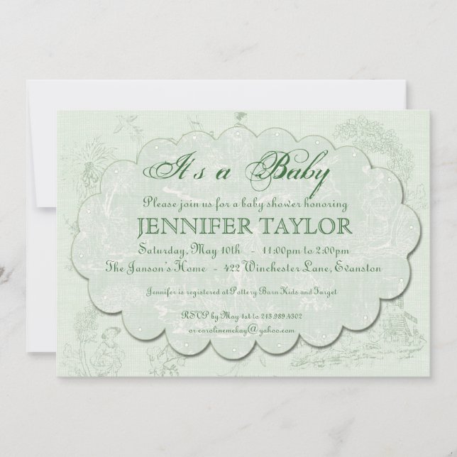 Baby shower en toile Vintage Invitation Vert (Devant)