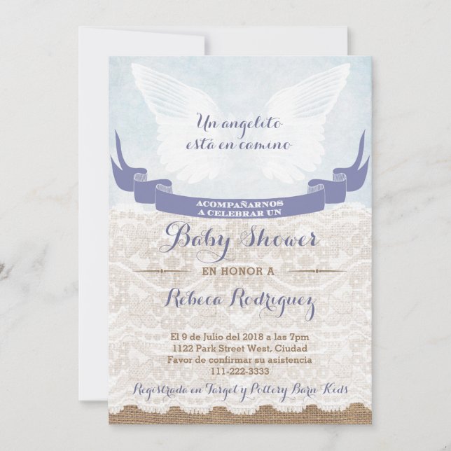 Baby shower espagnol Invitation avec Angel Wings (Devant)