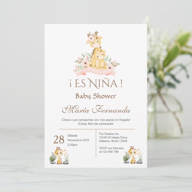 Baby shower espagnol invitation fille (Debout devant)
