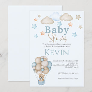 Baby shower espagnol Invitation Ours bleu Garçon