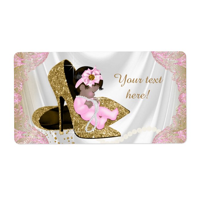 Baby shower ethnique rose or Étiquette bouteille d (Devant)