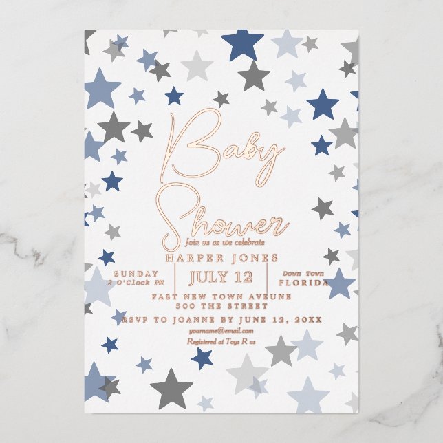 baby shower étoile marine et cuivre Invitation sip (Recto)