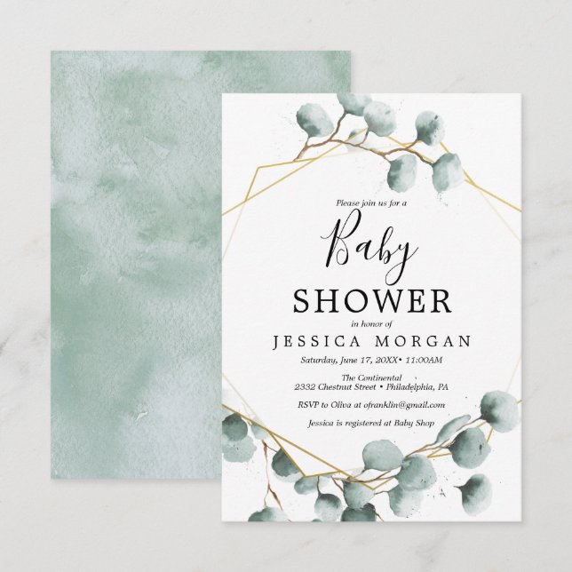 Baby shower Eucalyptus Green Invitation Card (Devant / Derrière)