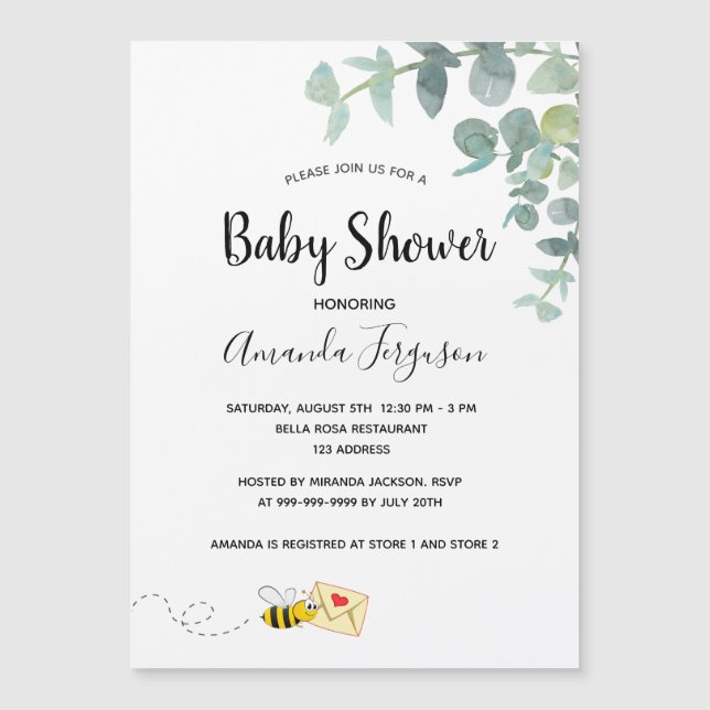 Baby shower eucalyptus verdure abeille mignonne (Devant)