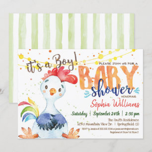 Baby shower Farm Boy Invitation au coq