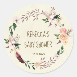 baby shower favorise autocollants boho plumes flor
