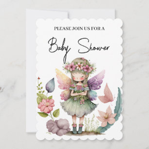 Baby shower fée avec couronne fleurie Invitation