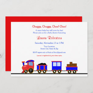 Baby shower ferroviaire rouge et bleu Invitation