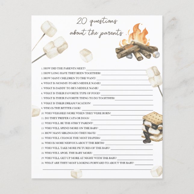 Baby shower feu de joie - 20 questions sur les par (Devant)