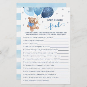 Baby shower Feud Jeu Bleu Et Ours Teddy Argent