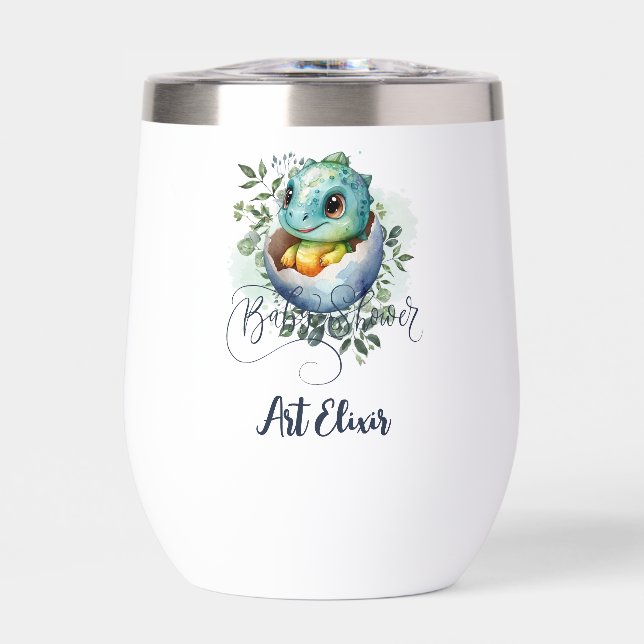 Baby shower Feuille Dinosaur Oeuf Cute Aquarelle (Avant)