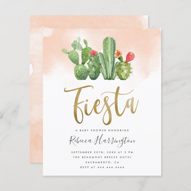 Baby shower Fiesta Cactus à aquarelle bleu budget (Devant / Derrière)