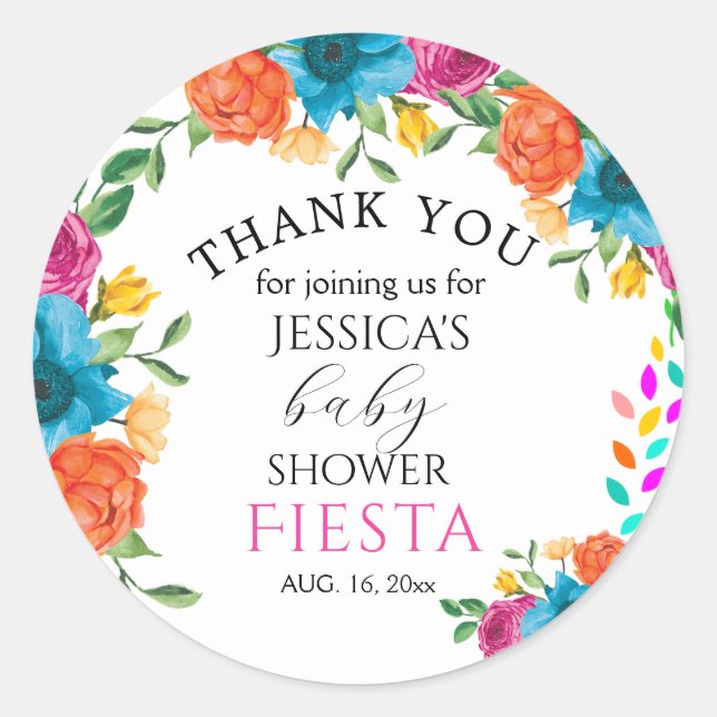 Baby shower Fiesta Floral Party Favoriser Sticker (Devant)