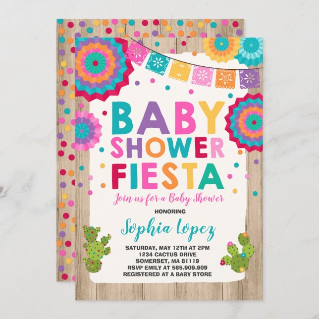 Baby shower Fiesta Invitation Baby shower mexicain (Devant / Derrière)