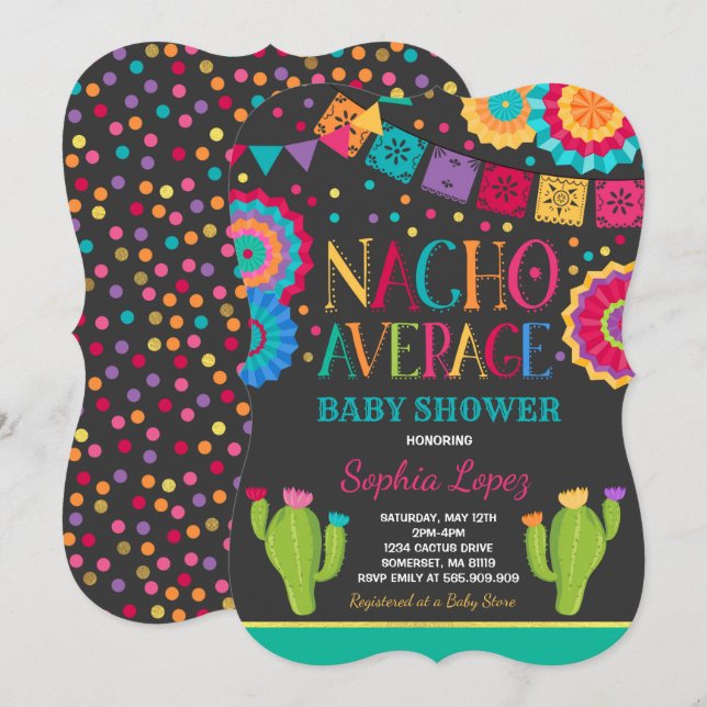 Baby shower Fiesta Invitation Nacho Douche moyenne (Devant / Derrière)