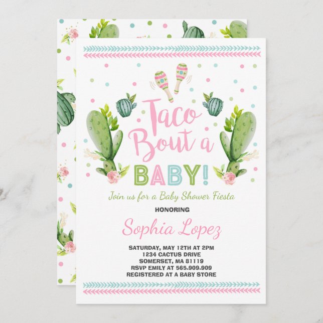 Baby shower Fiesta Invitation Taco Bout A Baby (Devant / Derrière)
