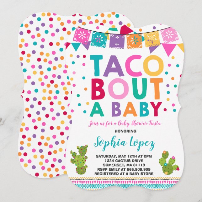 Baby shower Fiesta Invitation Taco Bout A Baby (Devant / Derrière)