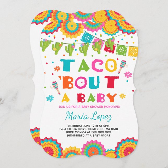 Baby shower Fiesta Invitation Taco Bout A Baby (Devant / Derrière)