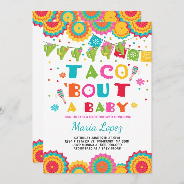 Baby shower Fiesta Invitation Taco Bout A Baby (Devant / Derrière)