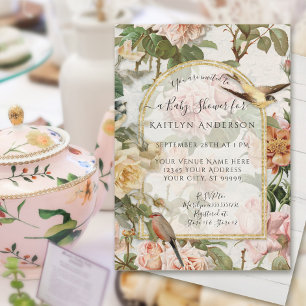 Baby Shower Fille avec Aquarelle Botanique Fleurs 