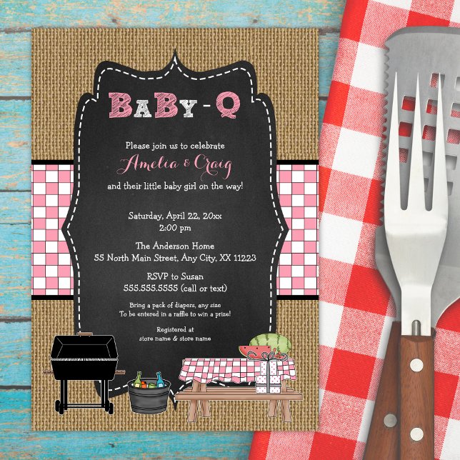 Baby Shower Fille Baby-Q, invitations pour un BBQ  (Créateur téléchargé)