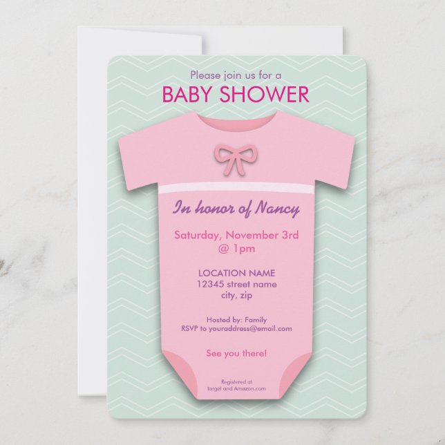 Baby shower Fille Bodysuit Invitation (Devant)