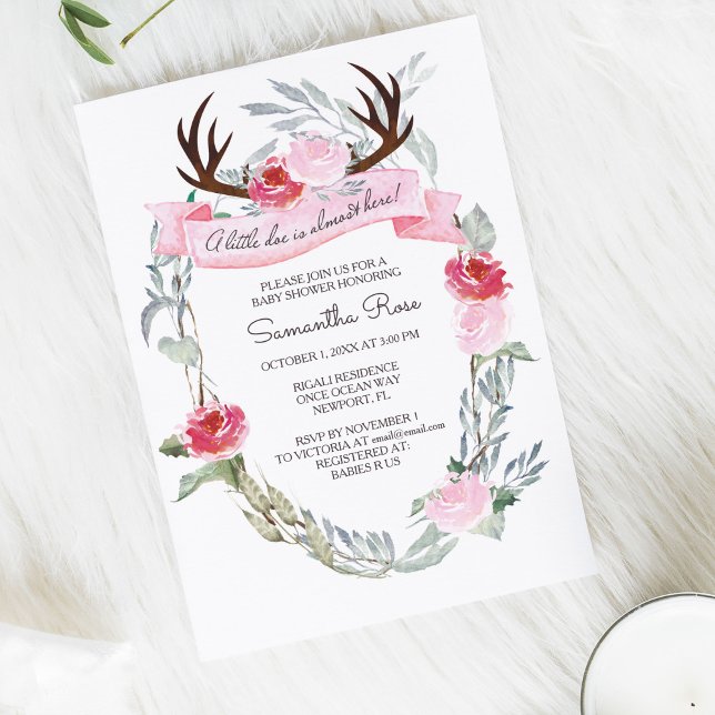 BABY SHOWER fille DEER ANTLER Invitation (Créateur téléchargé)