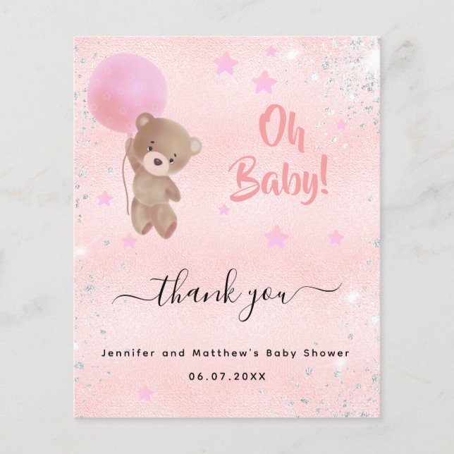 Baby shower fille en peluche ours rose carte de re (Devant)