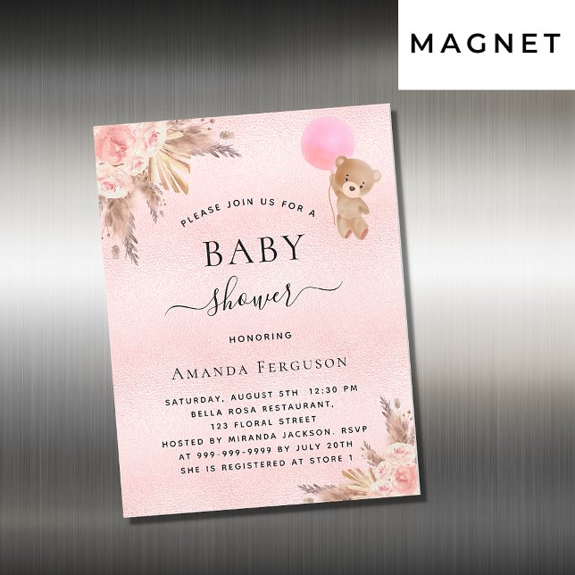 Baby shower fille pampas teddy invitation aimant (Créateur téléchargé)