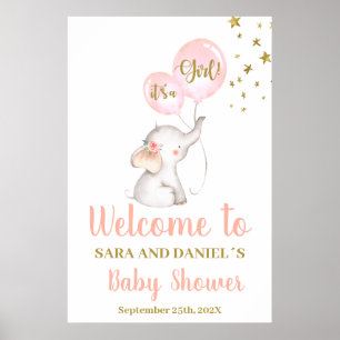 Baby shower fille rose éléphant Affiche de bienven