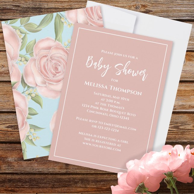 Baby shower Fille Rose Floral Personnalisé (Créateur téléchargé)